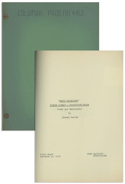 Moe Howards 14pp. Script Dated November 1950 for The Three Stooges Film The Tooth Will Out -- Final Draft Script Is Combination of 2 Different Scripts -- Also With Call Sheet & Shooting Schedule